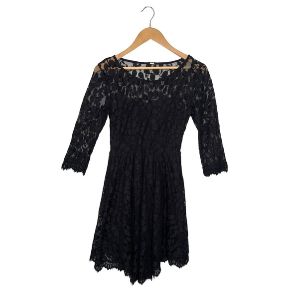 Free People Floral Embroidered Mesh Lace Mini Dress Black S - Picture 2 of 14
